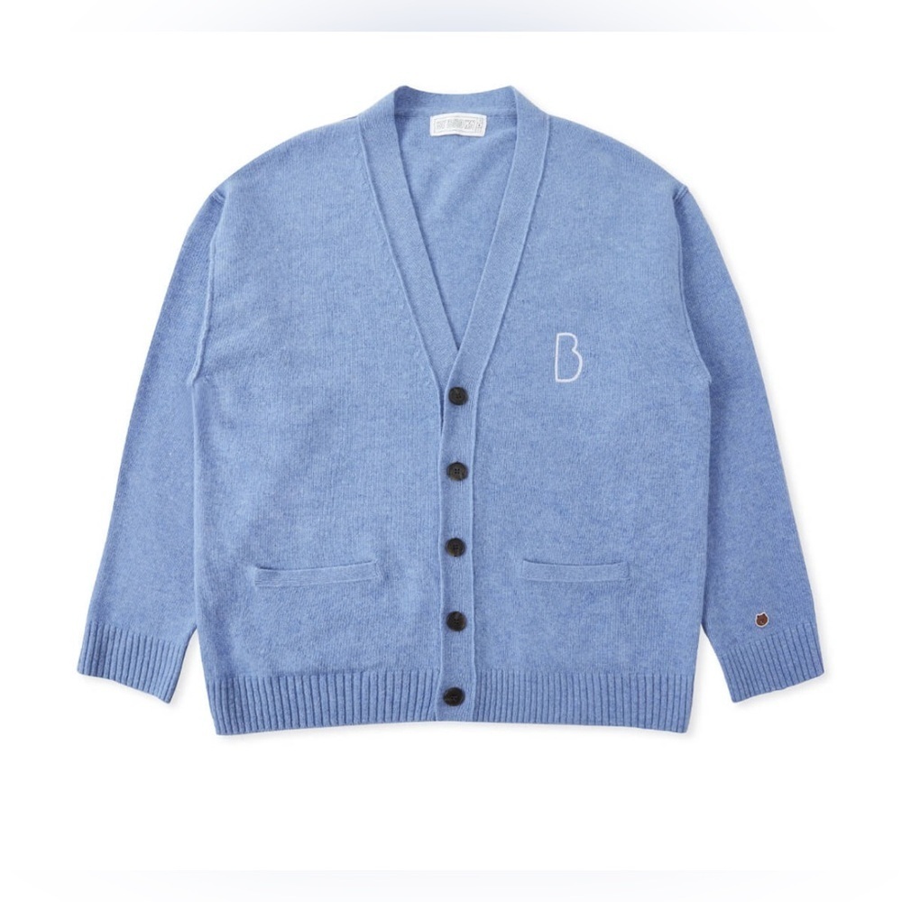 By Brown 100% Wool Cardigan Sweater Size Small Light Blue Button Front V-neck